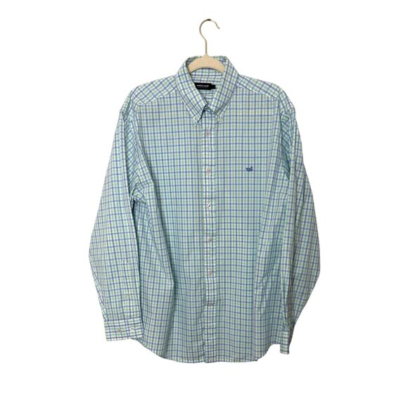 Southern Marsh Men's Wrinkle-Free Blue & Green Plaid Button-Down Shirt Size 17.5 - Picture 1 of 8